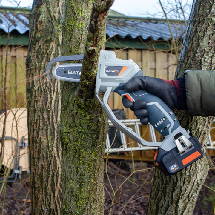 BATAVIA Akku-Einhand-Kettensäge-Set inkl. 4 Ah Akku, Ladegerät und Teleskopstiel